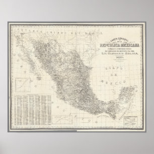 Poster Mapa geral de Carta de la Republica Mexicana