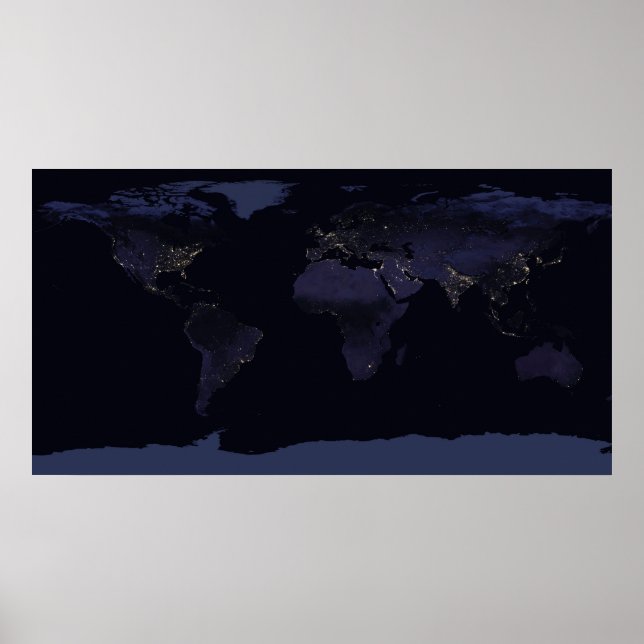 Poster Mapa Global das Luzes da Cidade da Terra à Noite. (Frente)