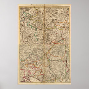 Pôster Mapa gravado das florestas de Alemanha