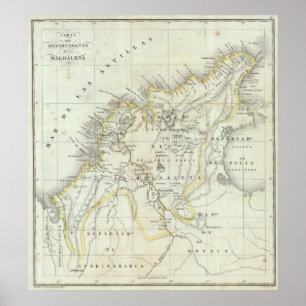 Pôster Mapa gravado de Colômbia