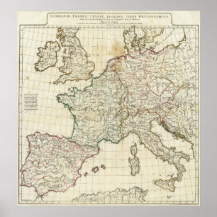 Poster Mapa gravado de Europa