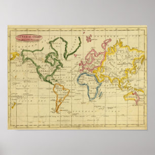 Pôster Mapa gravado mundo