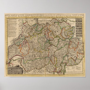 Pôster Mapa gravado suiça