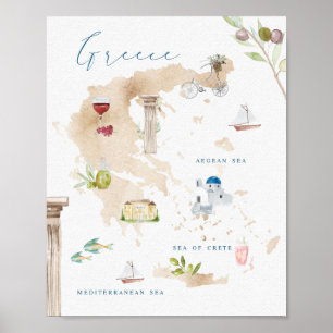 Poster Mapa grego do turista dos marcos