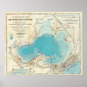 Poster Mapa Hidrográfico Vintage Lago Mendota