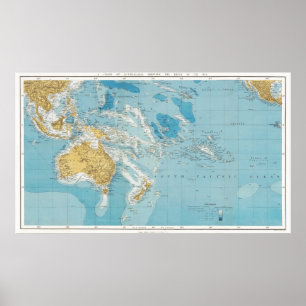 Poster Mapa histórico da Austrália e do Pacífico Sul