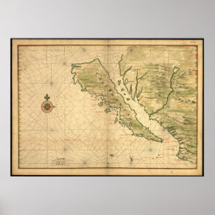 Poster Mapa histórico da Califórnia