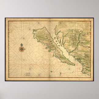 Poster Mapa histórico da Califórnia