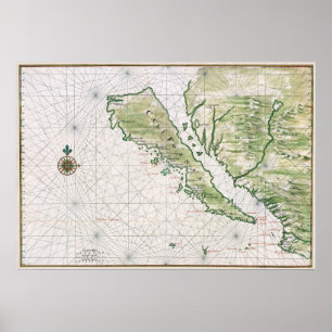 Poster Mapa histórico da Califórnia como uma ilha