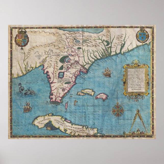 Pôster Mapa histórico da Flórida (1591) (Frente)