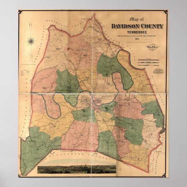 Poster Mapa Histórico da TN de Nashville (Frente)