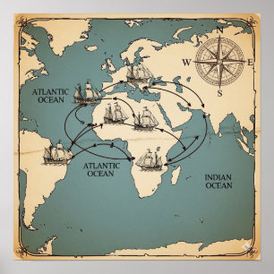 Poster Mapa histórico de rotas comerciais