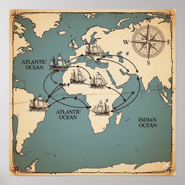 Poster Mapa histórico de rotas comerciais (Frente)