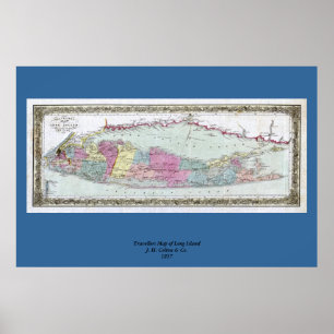 Pôster Mapa histórico de viajantes de Long Island entre 1