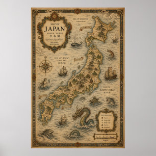 Poster Mapa Histórico do Japão Feudal