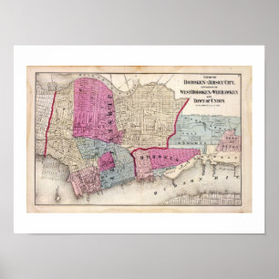 Pôster Mapa Hoboken NJ do vintage de 1872 REPRO