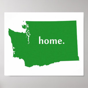 Pôster Mapa home do estado da silhueta de Washington