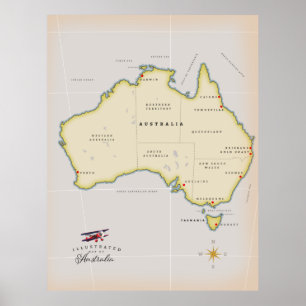 Poster Mapa ilustrado da Austrália
