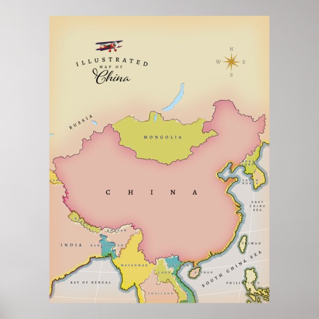 Poster Mapa ilustrado da china (Frente)