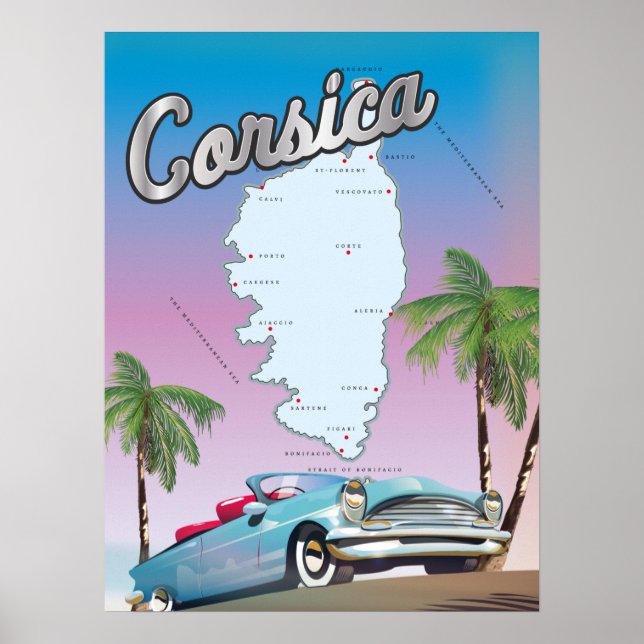 Poster Mapa ilustrado da Córsega (Frente)