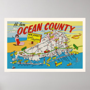 Poster Mapa Ilustrado da Costa de Jersey