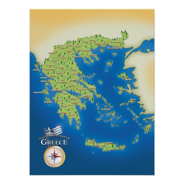 Pôster Mapa Ilustrado da Grécia. (Frente)