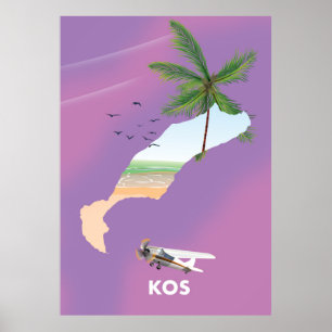 Poster Mapa ilustrado da Grécia Kos.