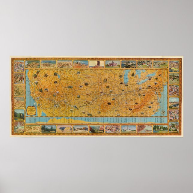 Pôster Mapa ilustrado da US Airways (Frente)