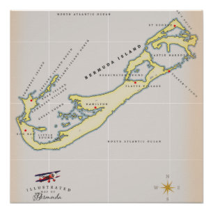 Pôster Mapa ilustrado das Bermudas