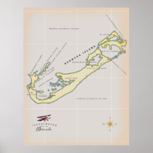 Poster Mapa ilustrado das Bermudas