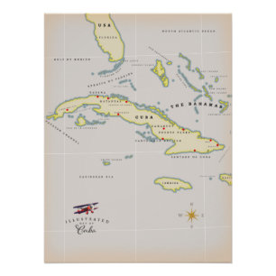 Pôster Mapa ilustrado de Cuba