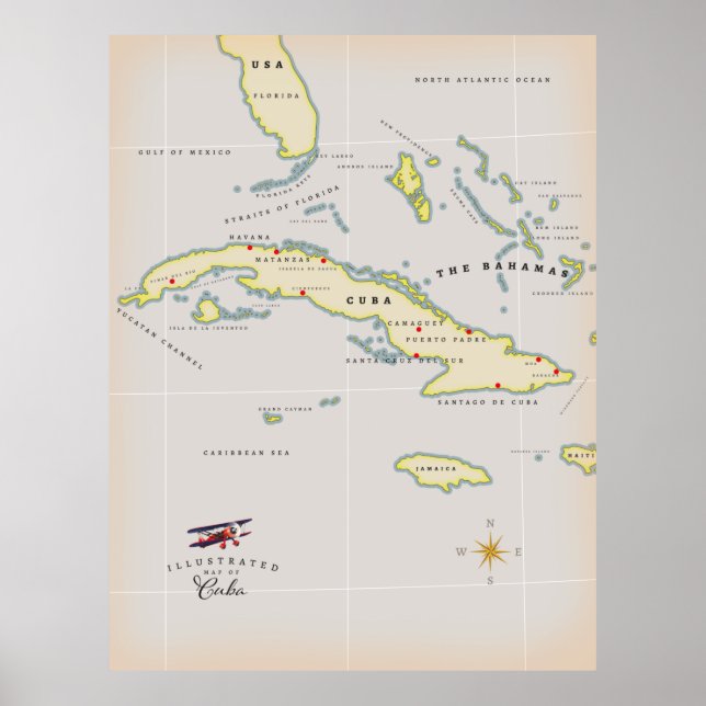 Poster Mapa ilustrado de Cuba (Frente)