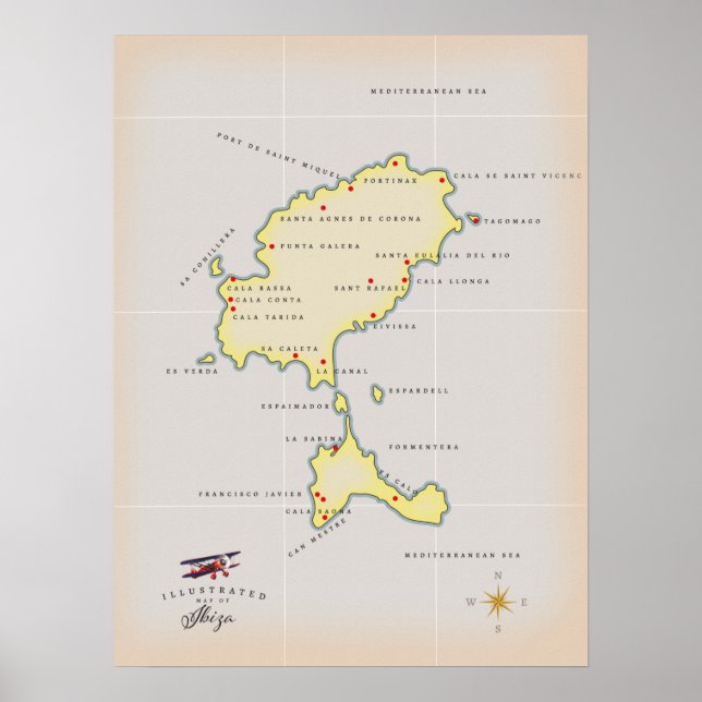 Poster Mapa ilustrado de Ibiza (Frente)