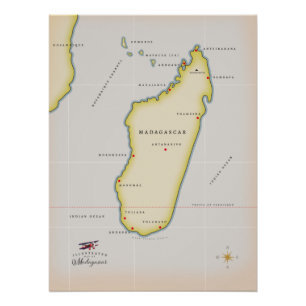 Pôster Mapa ilustrado de Madagáscar