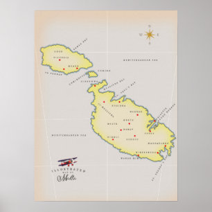 Poster Mapa ilustrado de Malta