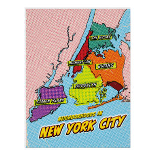 Pôster Mapa ilustrado de Nova York em Pop Art