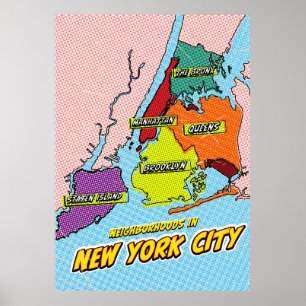Poster Mapa ilustrado de Nova York em Pop Art