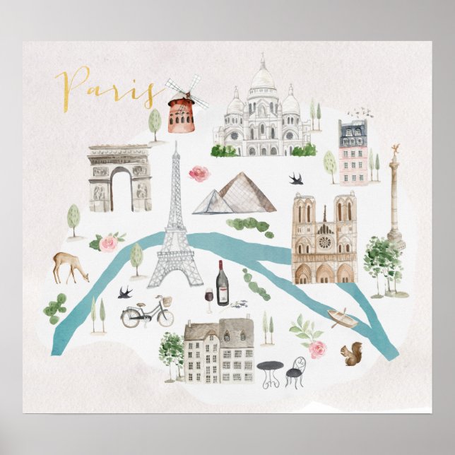 Poster Mapa Ilustrado de Paris (Frente)