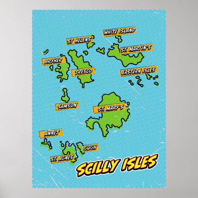 Poster Mapa ilustrado de Pop Art das Ilhas Scilly (Frente)