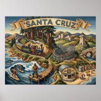 Mapa Ilustrado de Santa Cruz Califórnia UCSC Cais