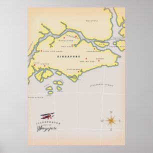Poster Mapa ilustrado de Singapura