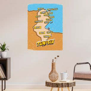 Poster Mapa ilustrado de Tunísia em Pop Art