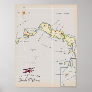 Poster Mapa ilustrado de Turks e Caicos
