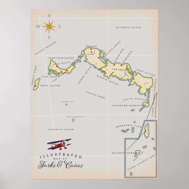 Poster Mapa ilustrado de Turks e Caicos (Frente)
