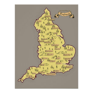 Pôster Mapa ilustrado de viagem da Inglaterra