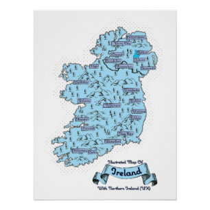 Pôster Mapa ilustrado de viagem da Irlanda