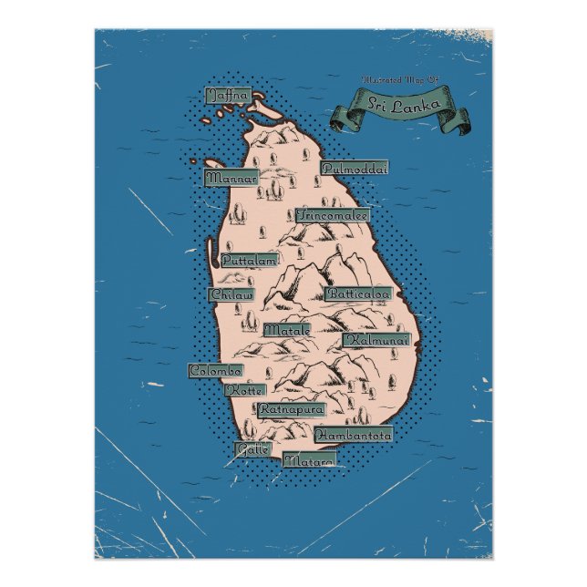 Pôster Mapa Ilustrado De Viagem Do Sri Lanka (Frente)