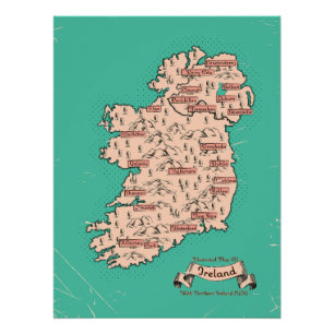 Pôster Mapa ilustrado de viagens da Irlanda