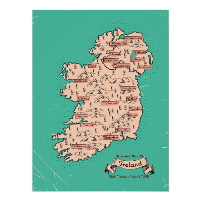 Pôster Mapa ilustrado de viagens da Irlanda (Frente)