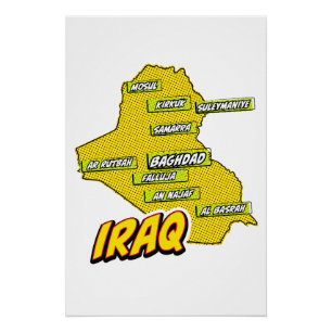 Pôster Mapa Ilustrado do Iraque de pop Art
